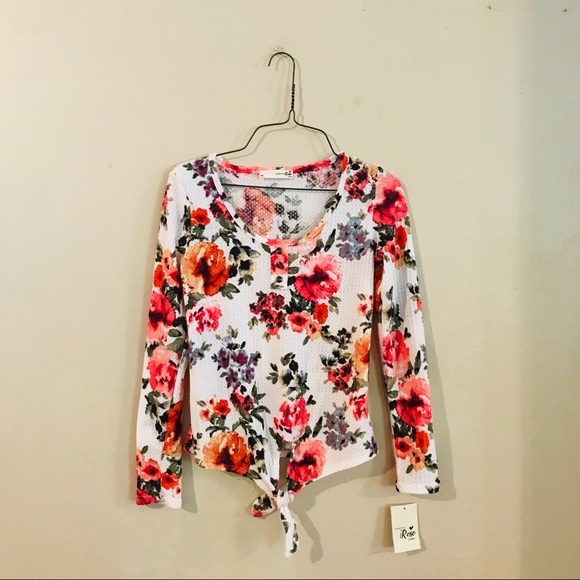 NWT Floral Waffle Knit Tie Front Top - Picture 1 of 7